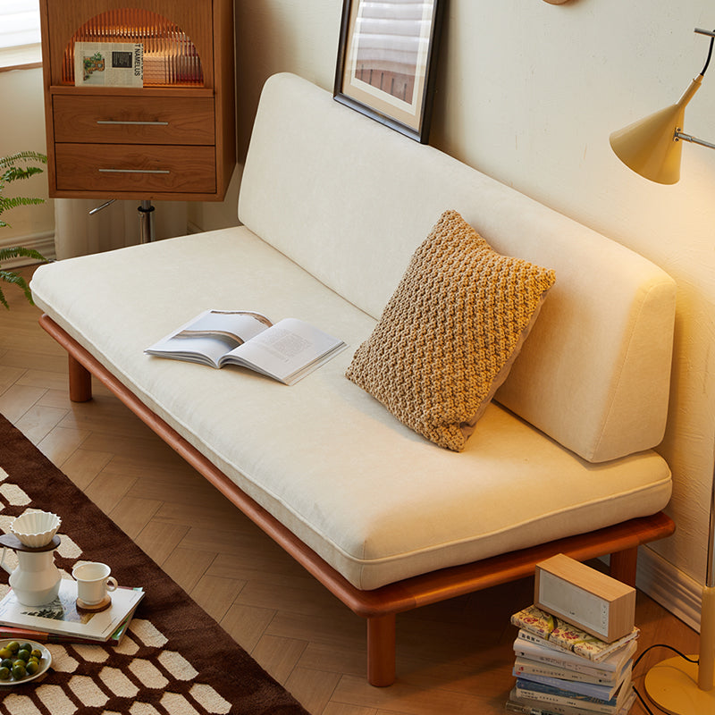 Japanese-style casual solid wood sofa, suitable for small living rooms, armless, two-seater, retro, lazy, minimalist style fabric sofa.