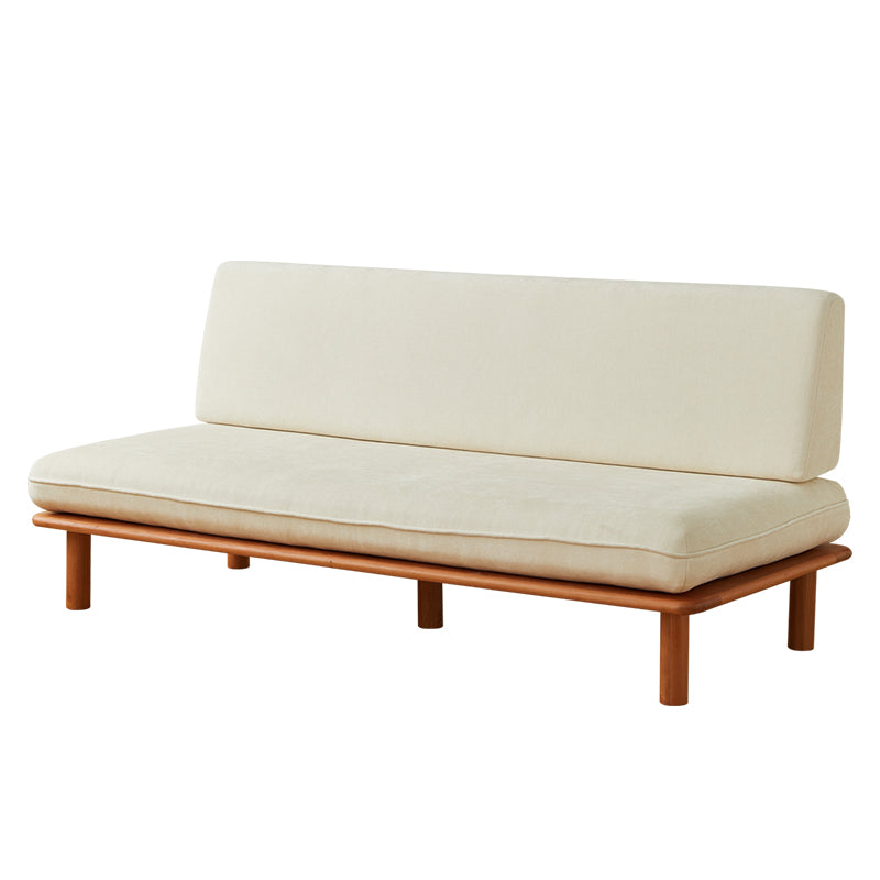 Japanese-style casual solid wood sofa, suitable for small living rooms, armless, two-seater, retro, lazy, minimalist style fabric sofa.
