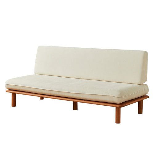 Japanese-style casual solid wood sofa, suitable for small living rooms, armless, two-seater, retro, lazy, minimalist style fabric sofa.