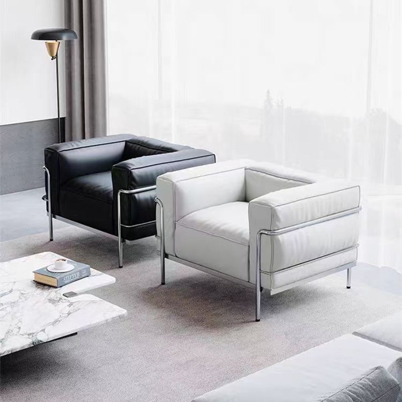 Nordic genuine leather sofa for living room, Italian minimalist Bauhaus style, black leather single/double light luxury combination sofa, vintage style.