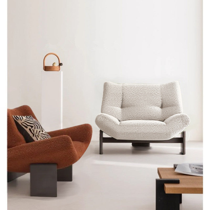 Retro single sofa chair, wabi-sabi style solid wood lounge chair, hotel living room/club reception chair, designer negotiation chair