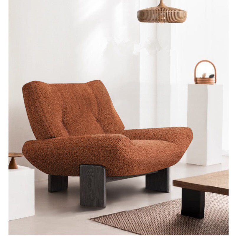 Retro single sofa chair, wabi-sabi style solid wood lounge chair, hotel living room/club reception chair, designer negotiation chair