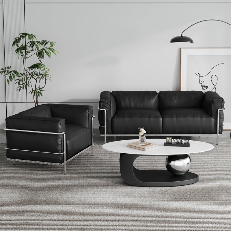 Nordic genuine leather sofa for living room, Italian minimalist Bauhaus style, black leather single/double light luxury combination sofa, vintage style.